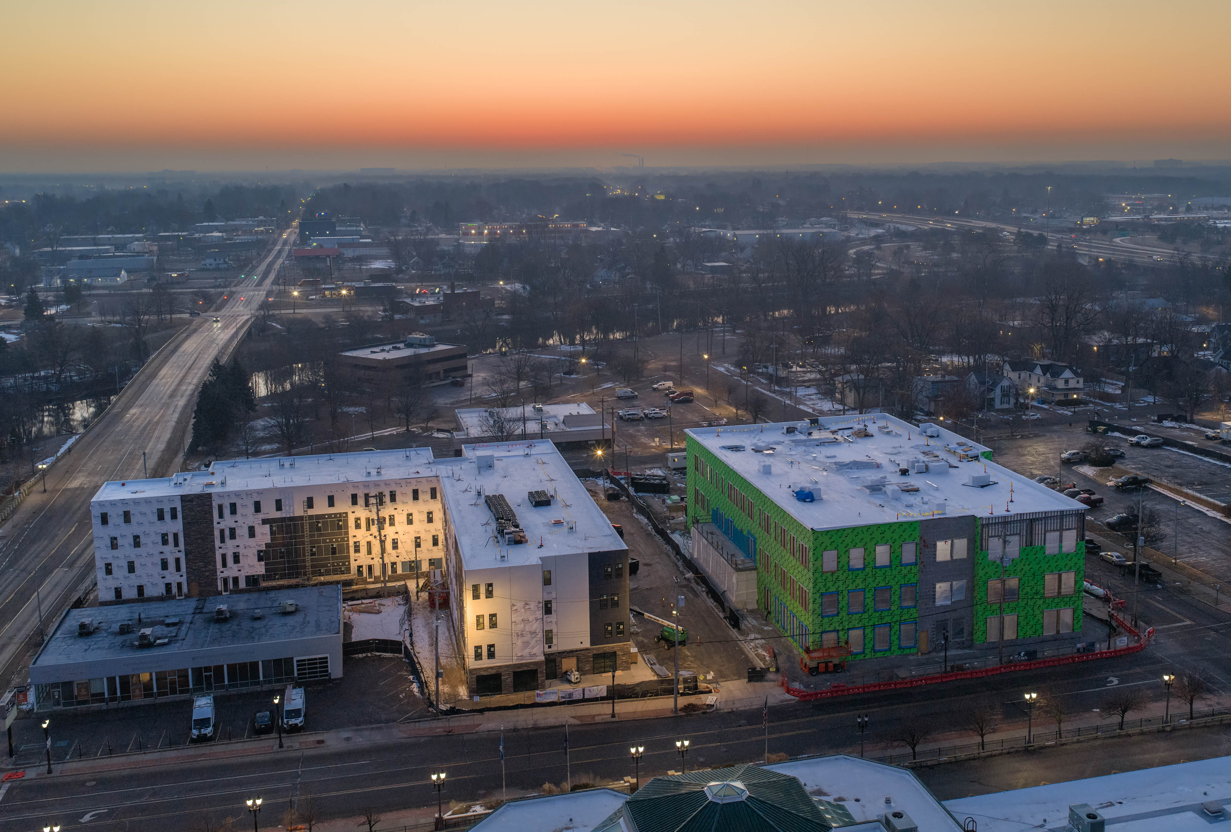 aerial view of the new Lansing City Hall 2026-02-27 in downtown Lansing Michigan
