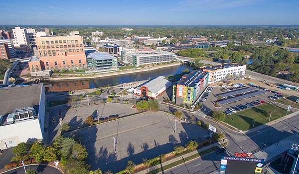Aerial view of Lansing City Market (2019)