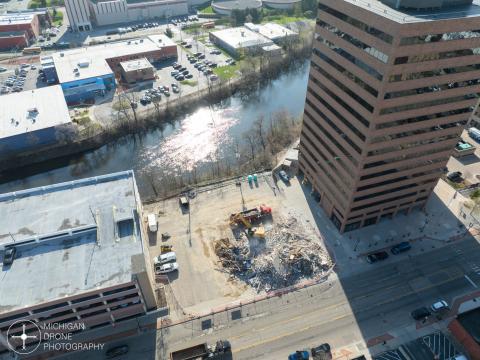 Aerial view of the site soon to be the Tower on Grand